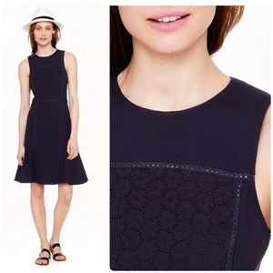 J. Crew Paneled Eyelet Dress Black A4897 Sz 4 A-Line Ponte Crew Neck Embellished